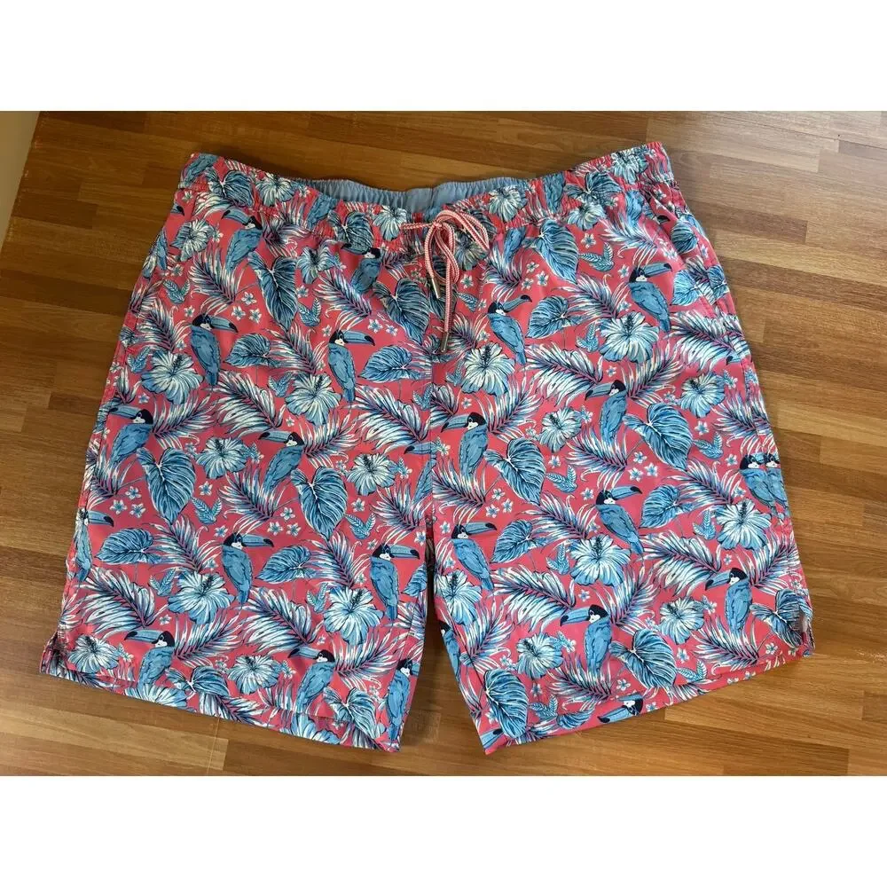Peter Millar Seaside Collection Toucanopy Swim Trunks Men's XL Pink Blue